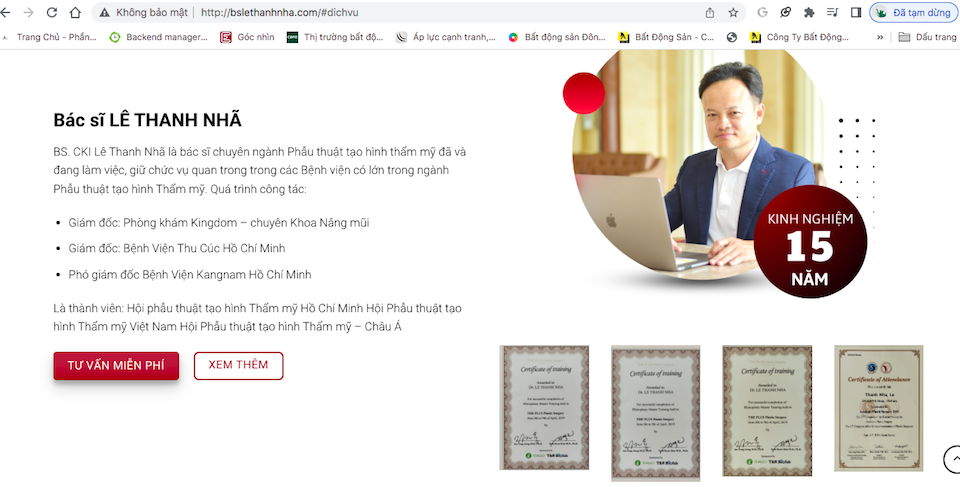 Thông tin về bác sĩ Lê Thanh Nhã trên trang wed của "bslethanhnha.com" 