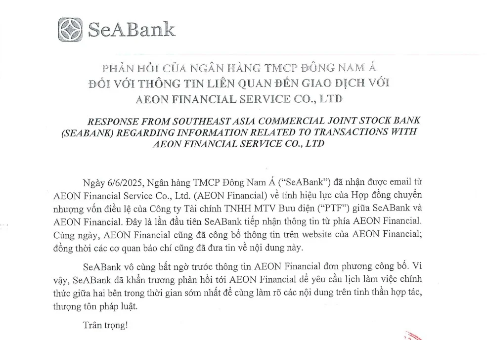 SeABank nói 'vô cùng bất ngờ' khi bị Aeon Financial Services tố sai phạm kế toán