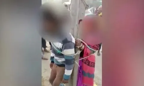 Phẫn nộ cảnh đôi nam nữ bị trói vào cột, bị đánh đập