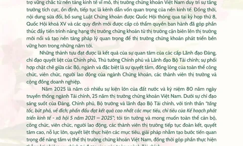 Thư chúc mừng năm mới 2025 của Chủ tịch Ủy ban Chứng khoán Nhà nước