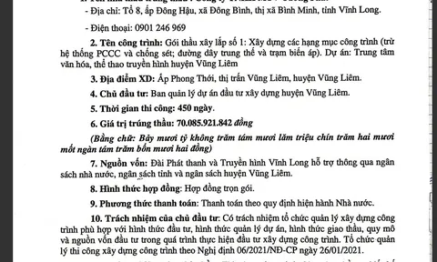 Gần như “Bách phát bách trúng” Công ty Cường Phát “ ôm trọn” các gói thầu với tổng giá trị hơn ngàn tỷ tại Vĩnh Long