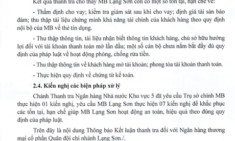 Ngân hàng Nhà nước chỉ ra một số thiếu sót tại MB Lạng Sơn