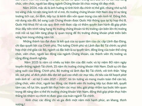 Thư chúc mừng năm mới 2025 của Chủ tịch Ủy ban Chứng khoán Nhà nước