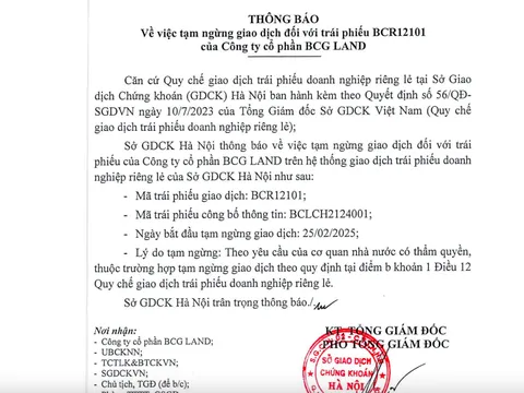 HNX tạm dừng giao dịch 2,5 nghìn tỷ đồng trái phiếu của BCG Land